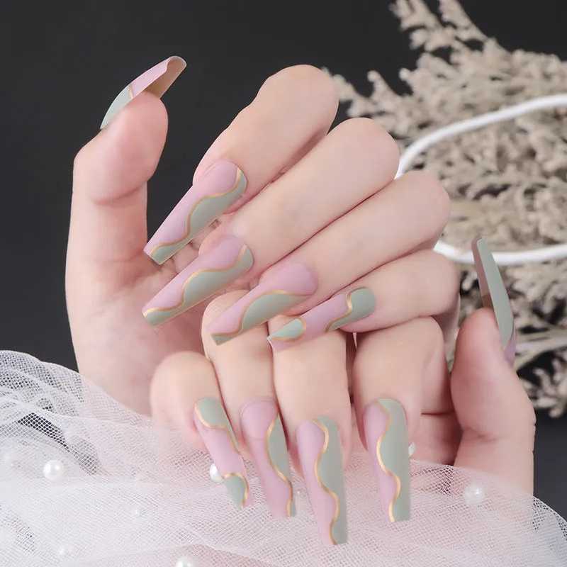 Coffin Mint Green Gold Line Matte Pink
