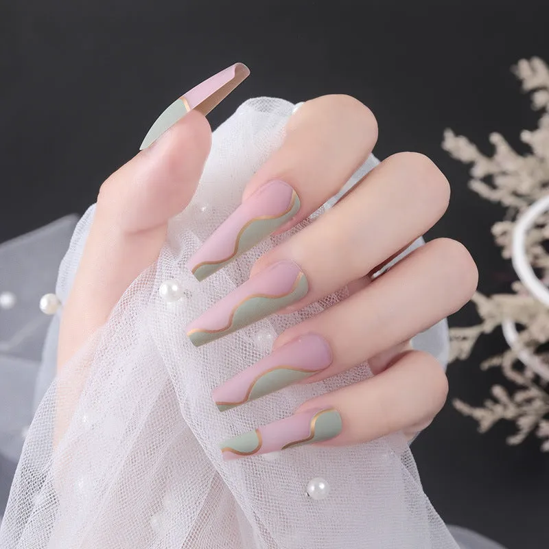 Coffin Mint Green Gold Line Matte Pink