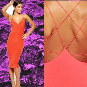 Coral Strappy Back Midi Dress