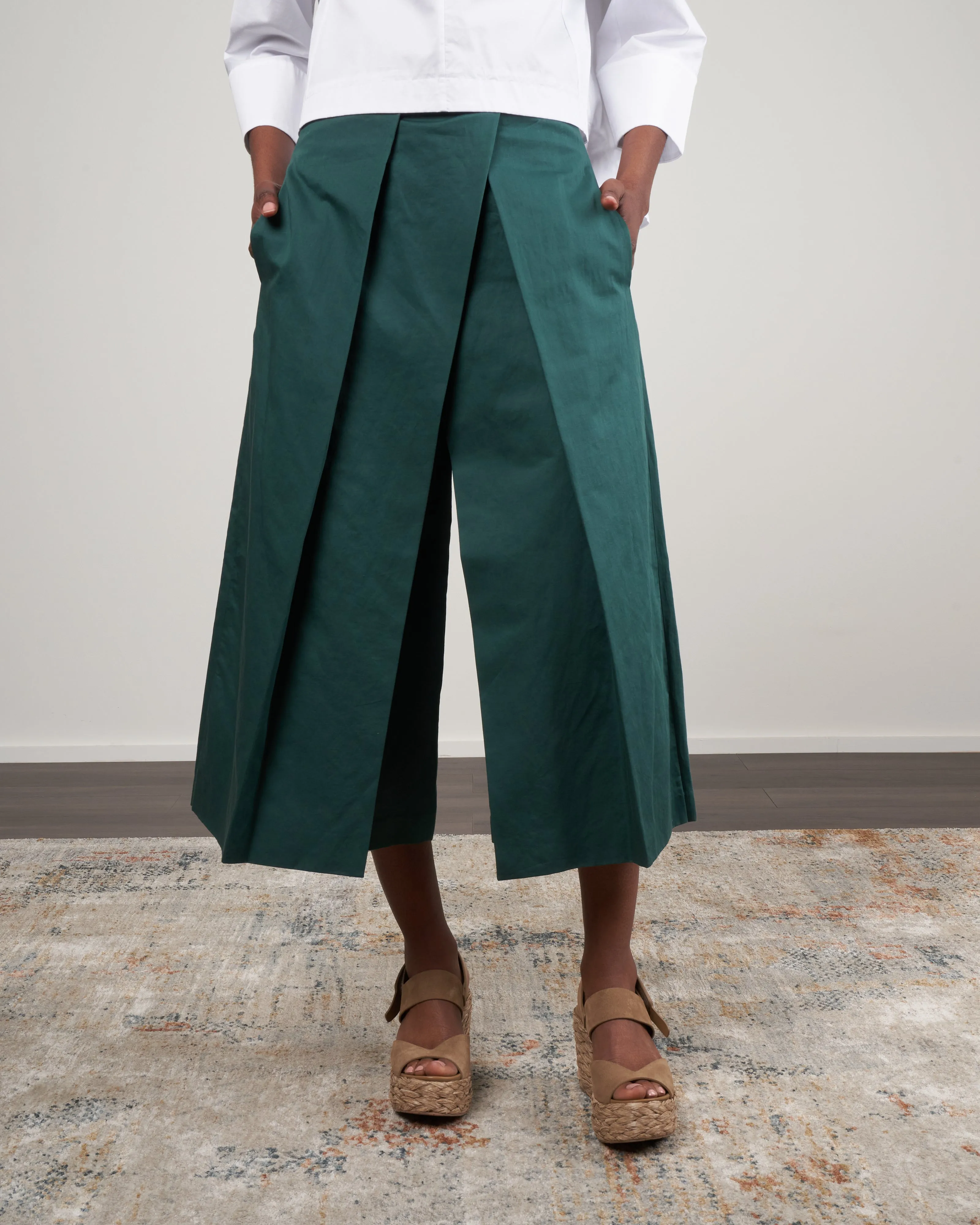 cotton linen sateen pleat culotte - carson green
