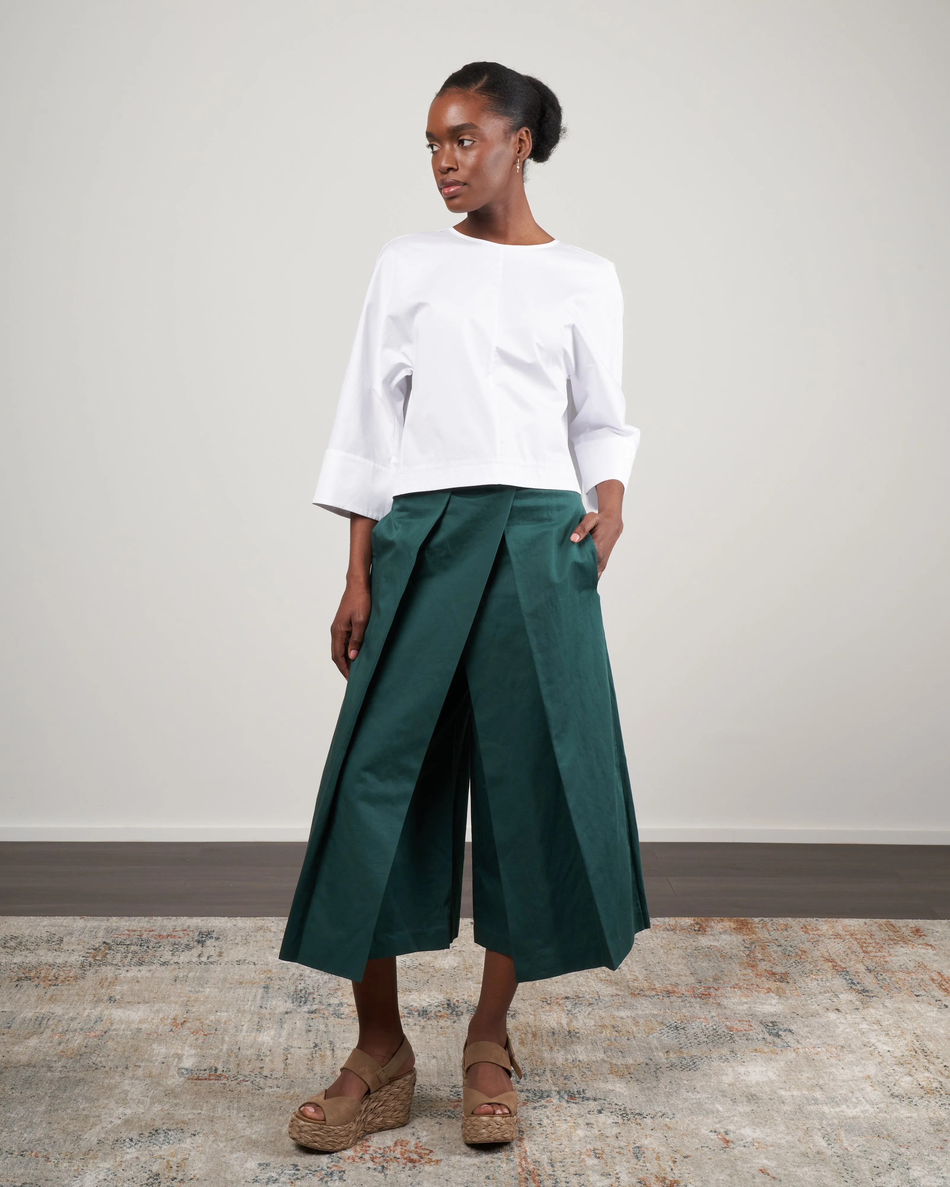 cotton linen sateen pleat culotte - carson green