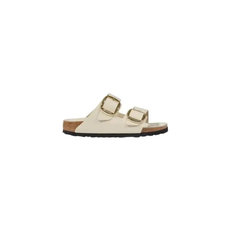 Cream Two Strap Sandal with Gold Buckles