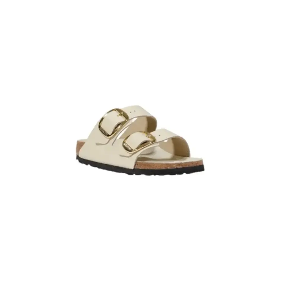 Cream Two Strap Sandal with Gold Buckles