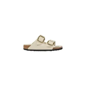 Cream Two Strap Sandal with Gold Buckles