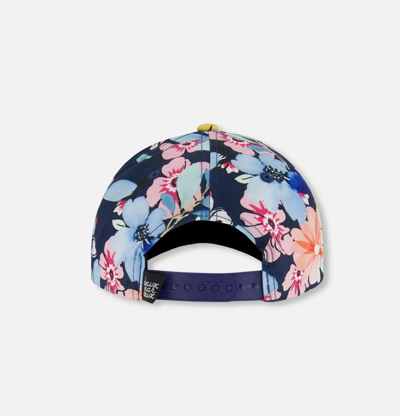 Deux Par Deux Printed Cap Navy And Yellow And Pink Flowers: Size 6 months - 14 Years