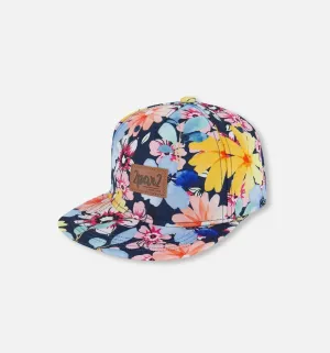 Deux Par Deux Printed Cap Navy And Yellow And Pink Flowers: Size 6 months - 14 Years