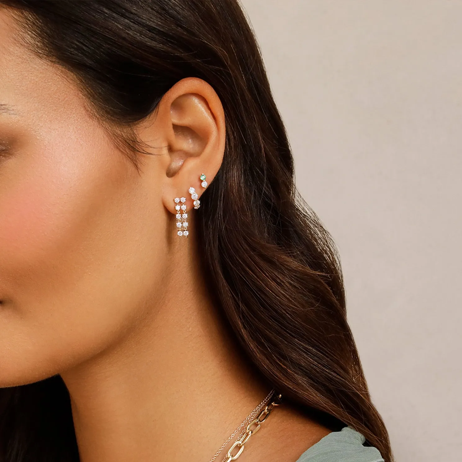 Diamond & Emerald Double Stud Earring