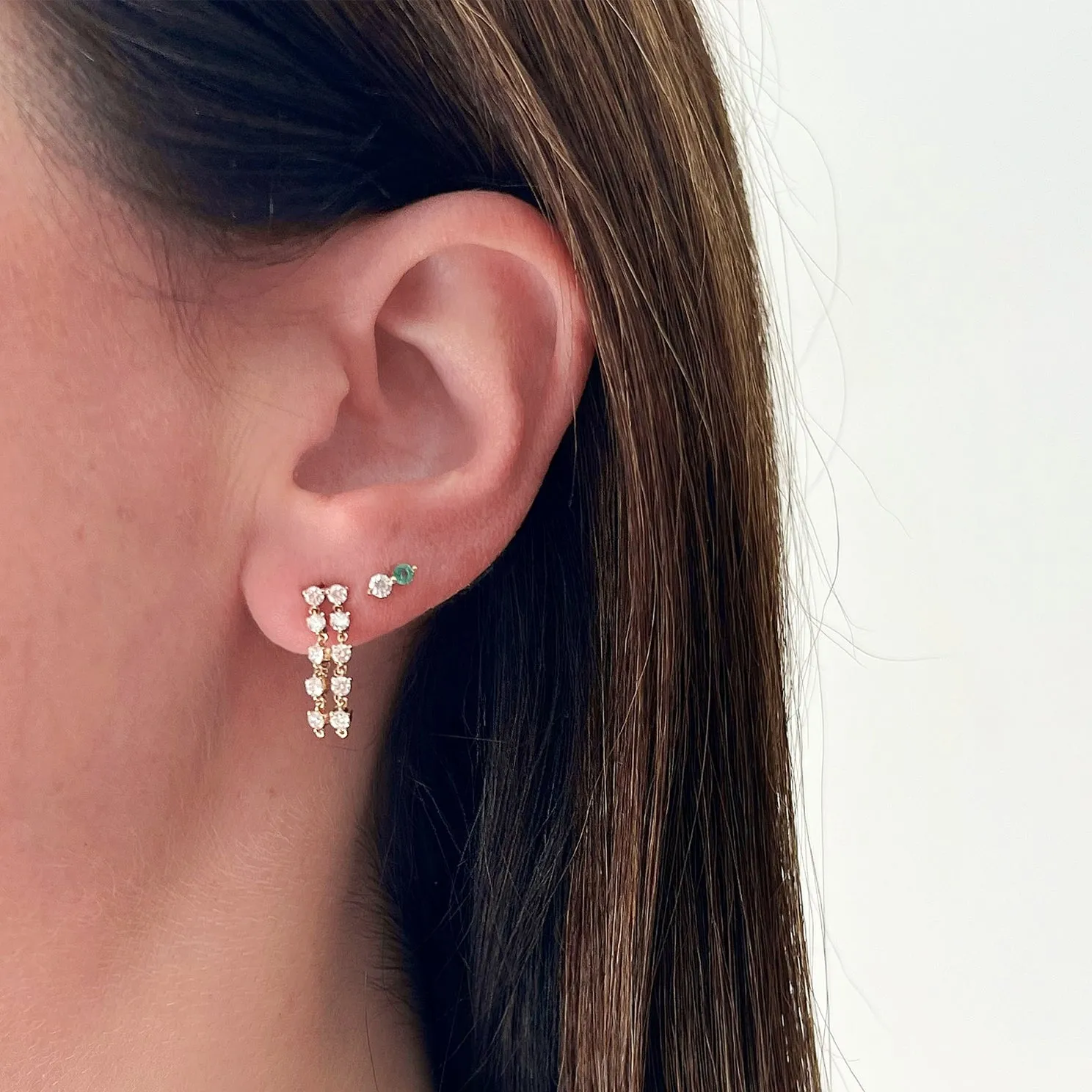 Diamond & Emerald Double Stud Earring