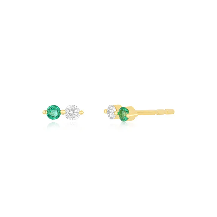 Diamond & Emerald Double Stud Earring