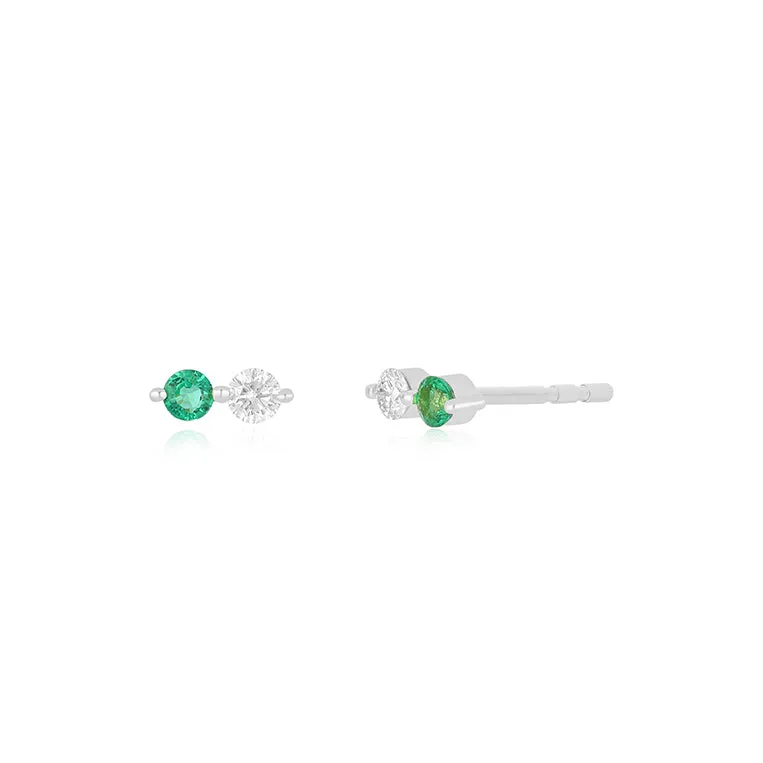 Diamond & Emerald Double Stud Earring