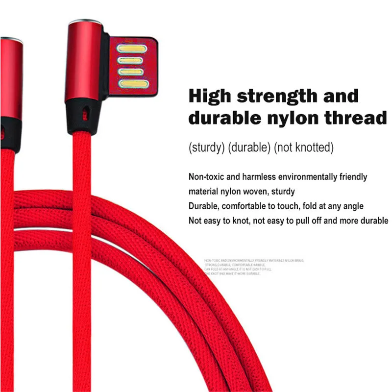 Double Elbow 90 Degree Micro USB Nylon 2.4A Fast Charging Data Transmission Cable Charger Adapter for Phone blue