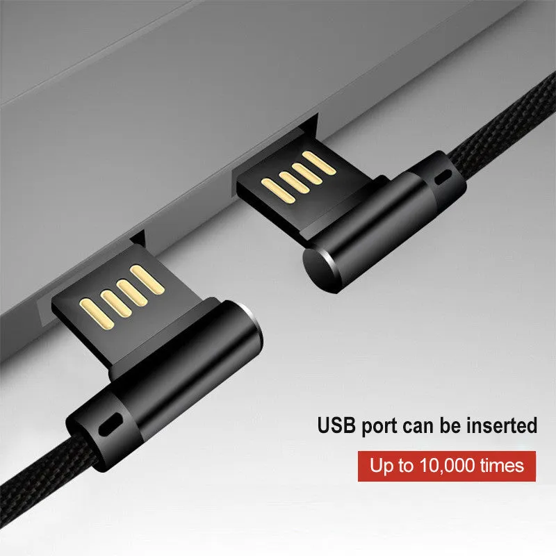 Double Elbow 90 Degree Micro USB Nylon 2.4A Fast Charging Data Transmission Cable Charger Adapter for Phone blue