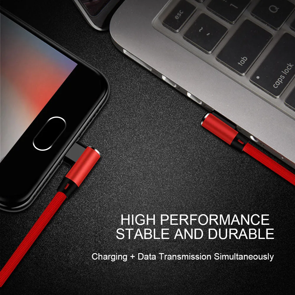 Double Elbow 90 Degree Micro USB Nylon 2.4A Fast Charging Data Transmission Cable Charger Adapter for Phone blue