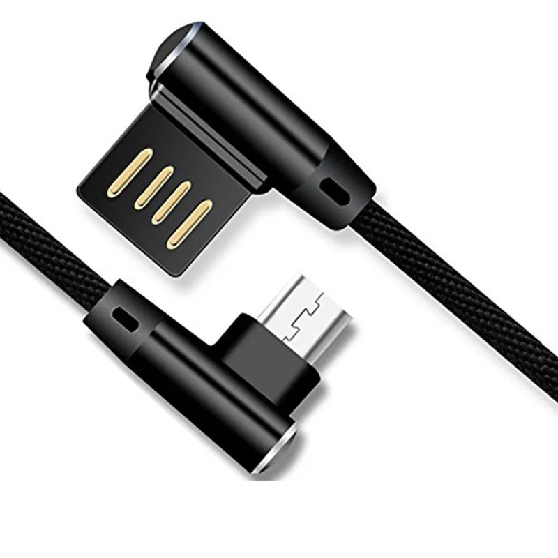 Double Elbow 90 Degree Micro USB Nylon 2.4A Fast Charging Data Transmission Cable Charger Adapter for Phone blue
