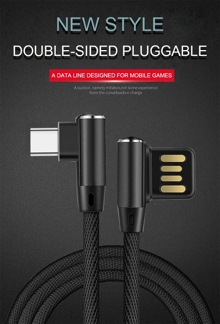 Double Elbow 90 Degree Micro USB Nylon 2.4A Fast Charging Data Transmission Cable Charger Adapter for Phone blue