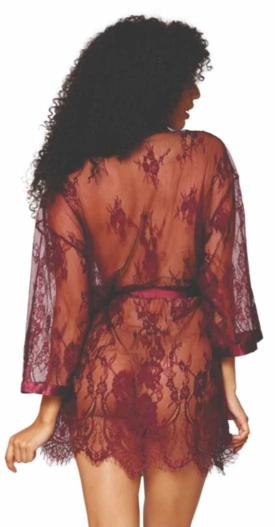Elegant Eyelash Lace Robe with Scalloped Border