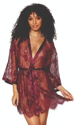 Elegant Eyelash Lace Robe with Scalloped Border