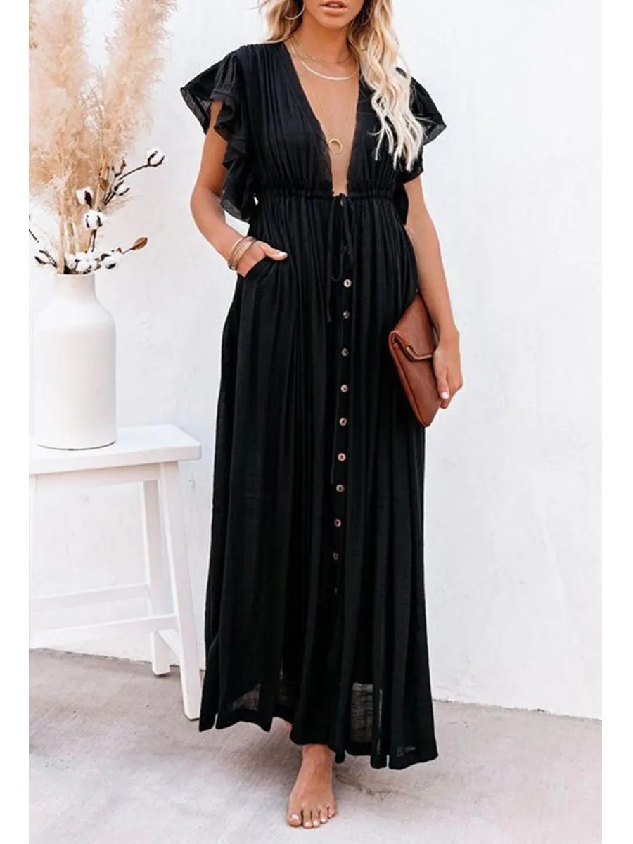 Elegant Ruffled Holiday Cover-up Dress
