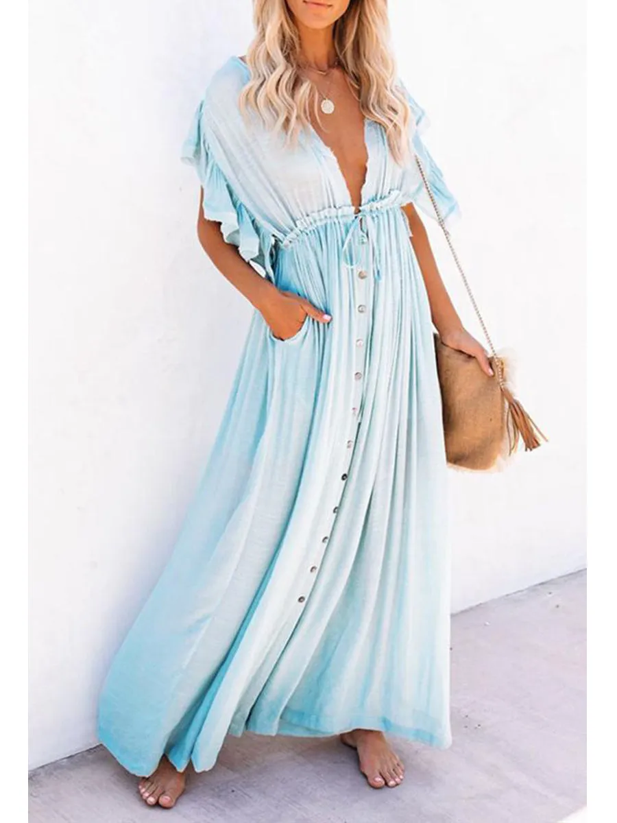 Elegant Ruffled Holiday Cover-up Dress