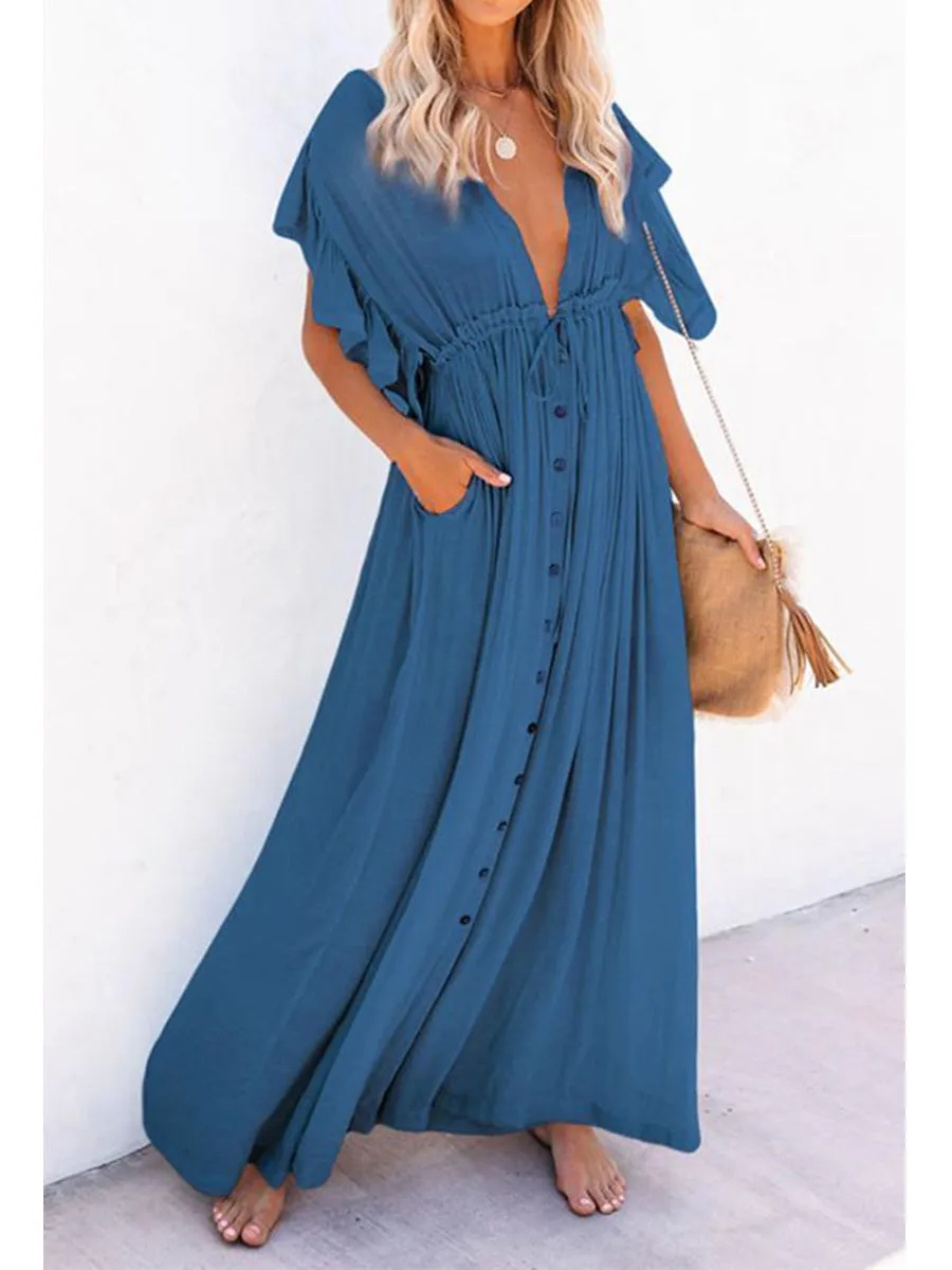 Elegant Ruffled Holiday Cover-up Dress