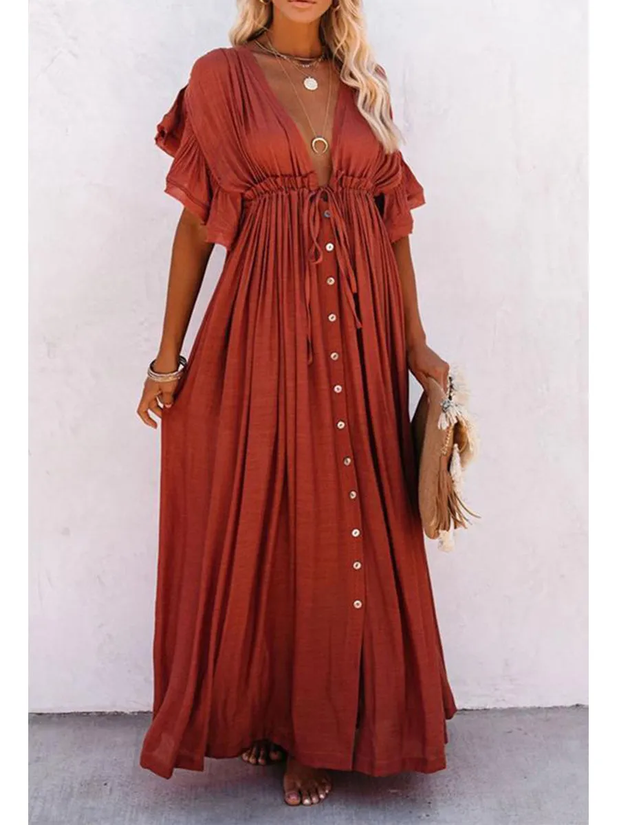 Elegant Ruffled Holiday Cover-up Dress