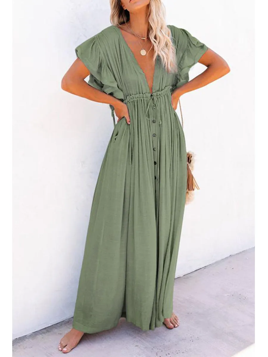 Elegant Ruffled Holiday Cover-up Dress