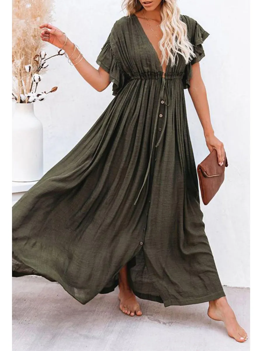 Elegant Ruffled Holiday Cover-up Dress