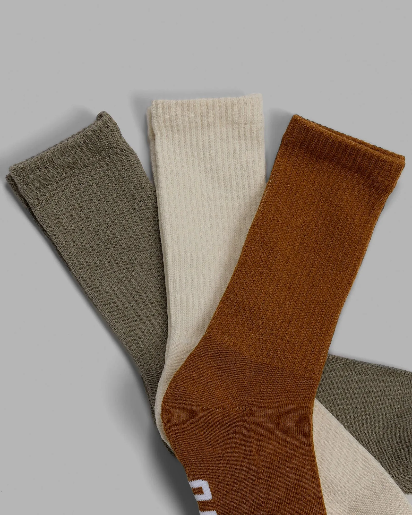 Essential 3 Pack Crew Socks - Khaki/Cream/Red