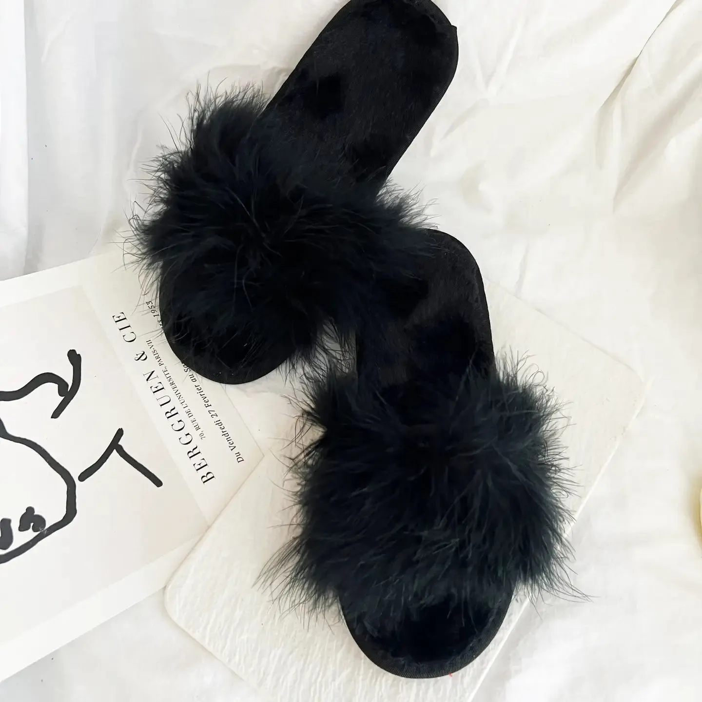 Feather Slippers - Black