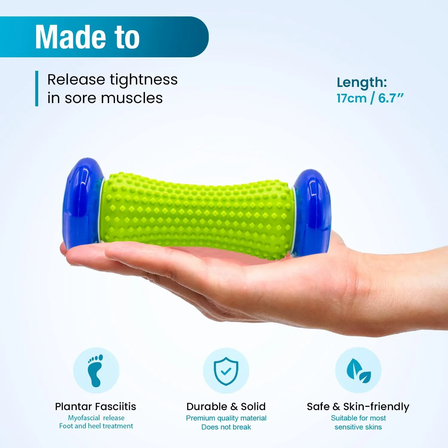Foot Massage Roller and Hard Spiky Ball Set - Blue