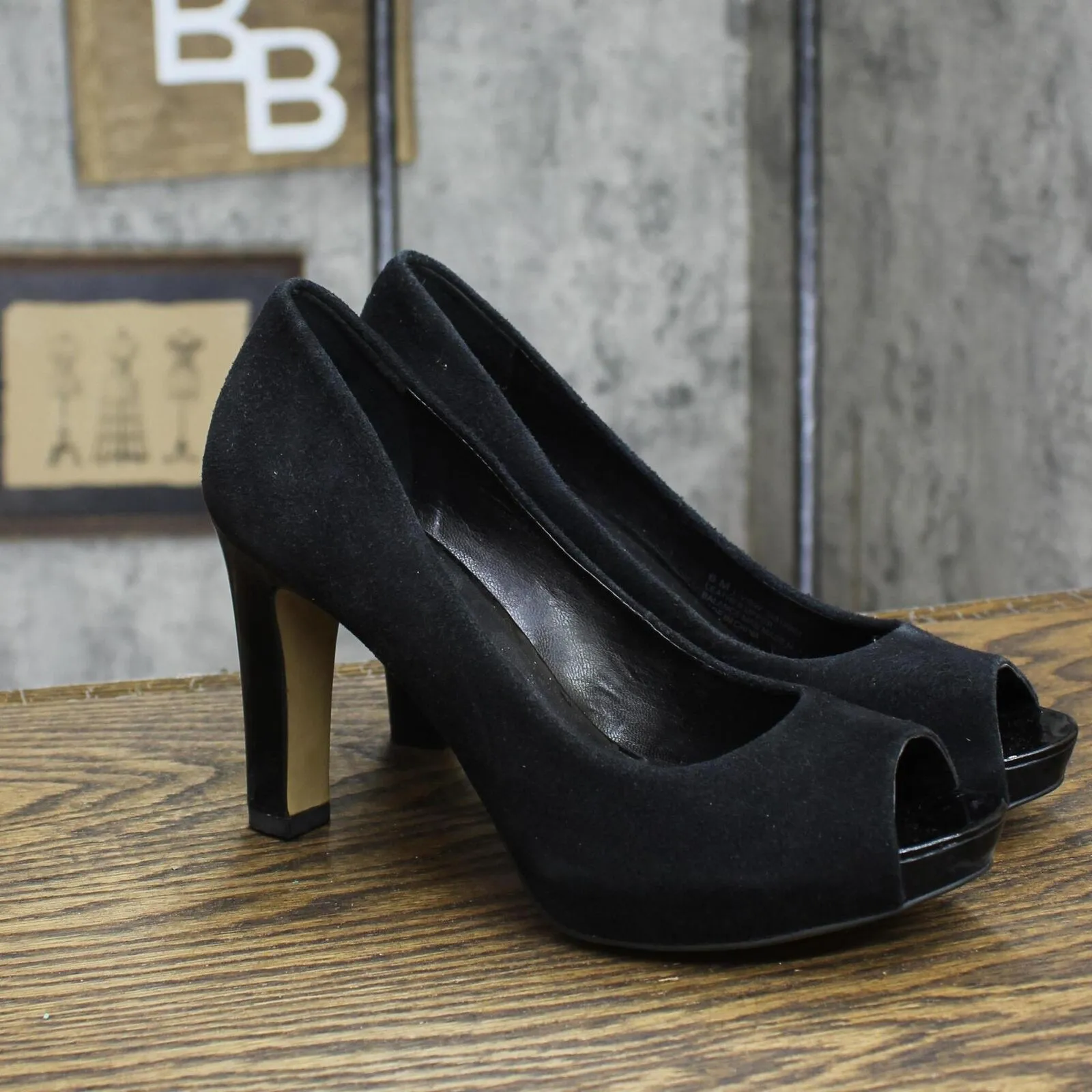 Franco Sarto Womens Vintage Suede Open Toe Heels 1674190741234b Black 6M