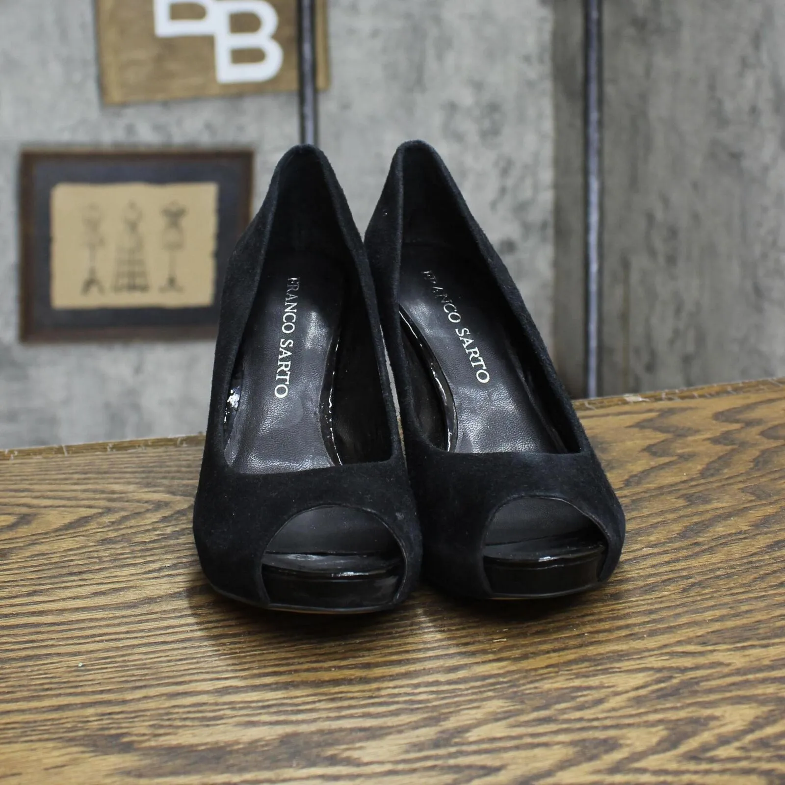 Franco Sarto Womens Vintage Suede Open Toe Heels 1674190741234b Black 6M