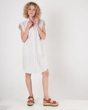 gathered shoulder dress - black stripe