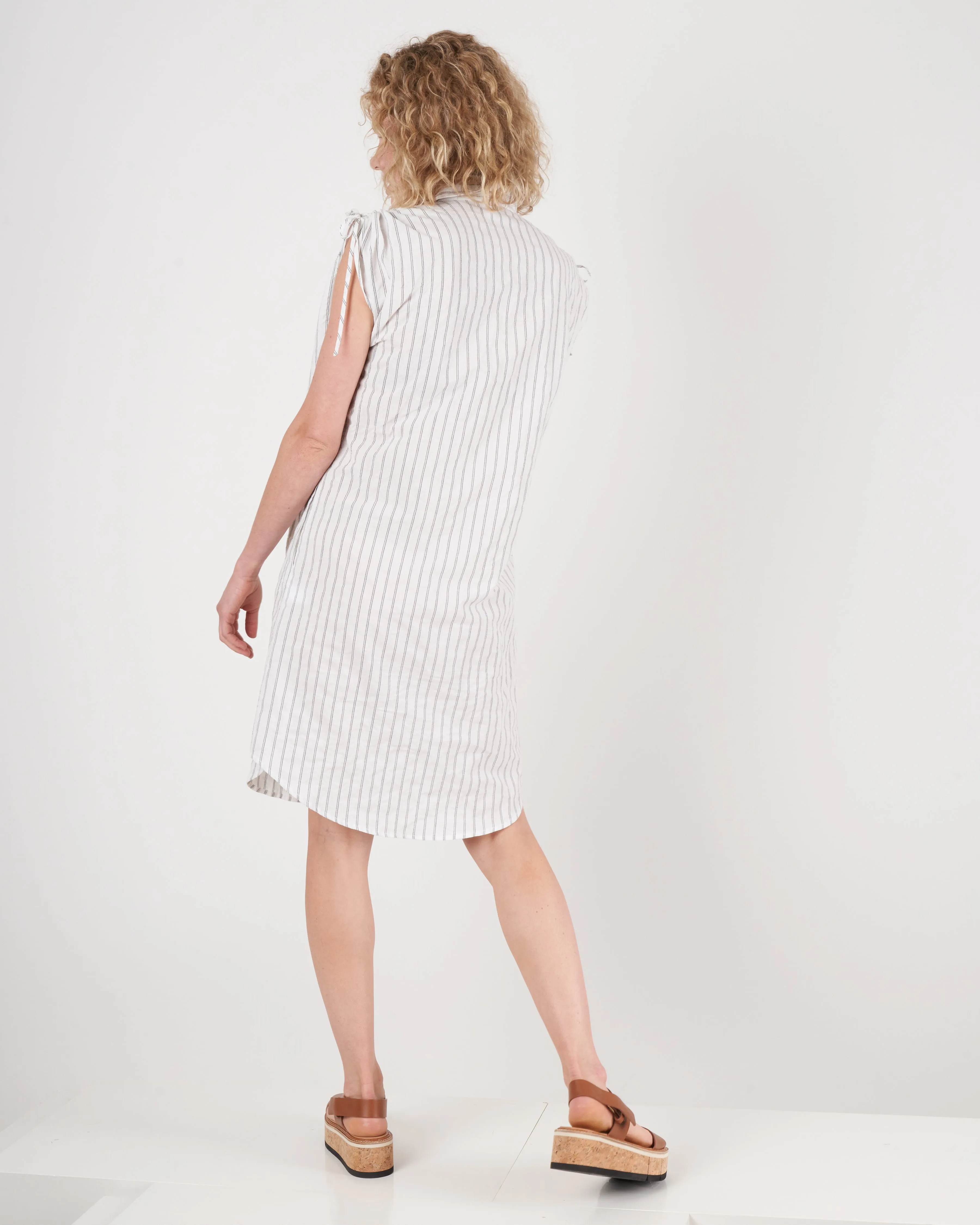 gathered shoulder dress - black stripe