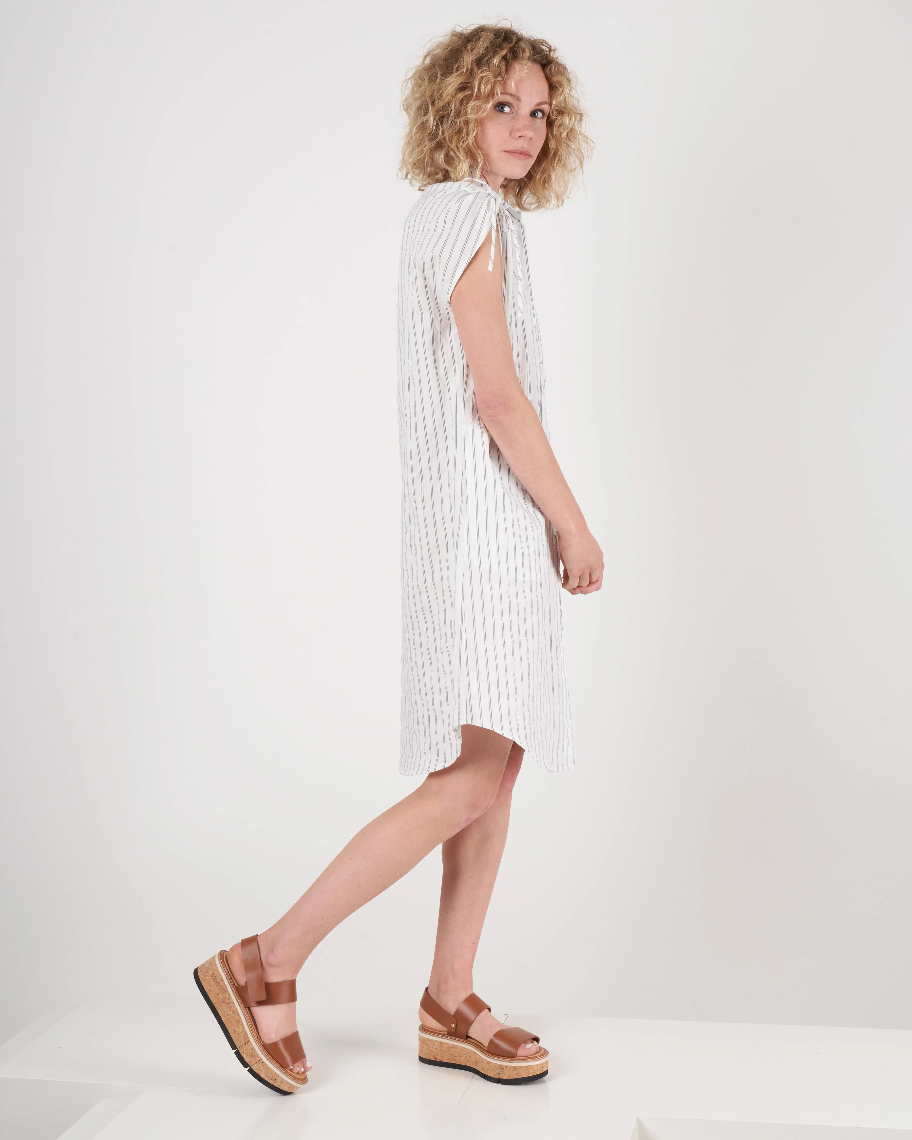 gathered shoulder dress - black stripe