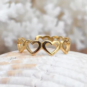 Gold Plated Sterling Silver Open Hearts Toe Ring