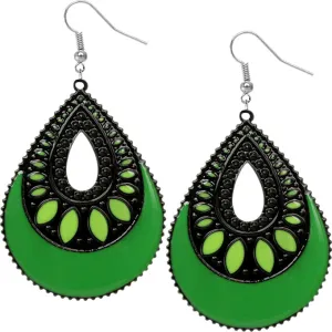 Green Open Teardrop Earrings