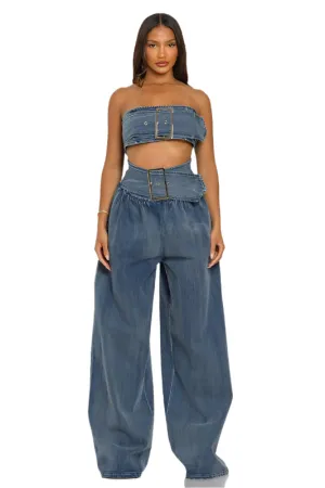 Grommet Square Buckle Smocked Back Jumpsuit