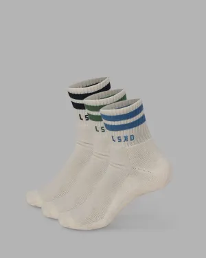 Heritage 3 Pack Quarter Socks - Multi-Elemental Blue