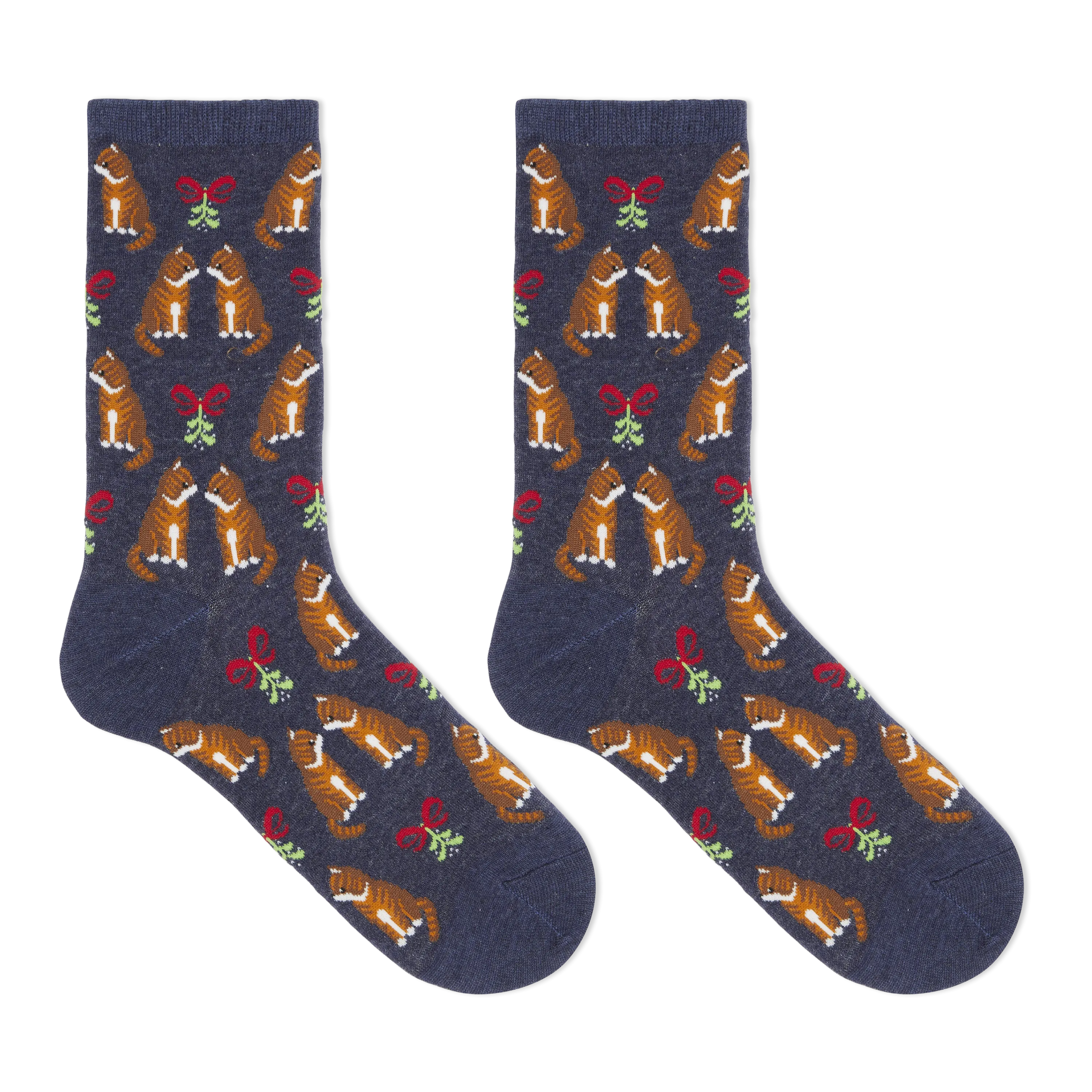 HOTSOX Women's Mistletoe Cat Crew Socks