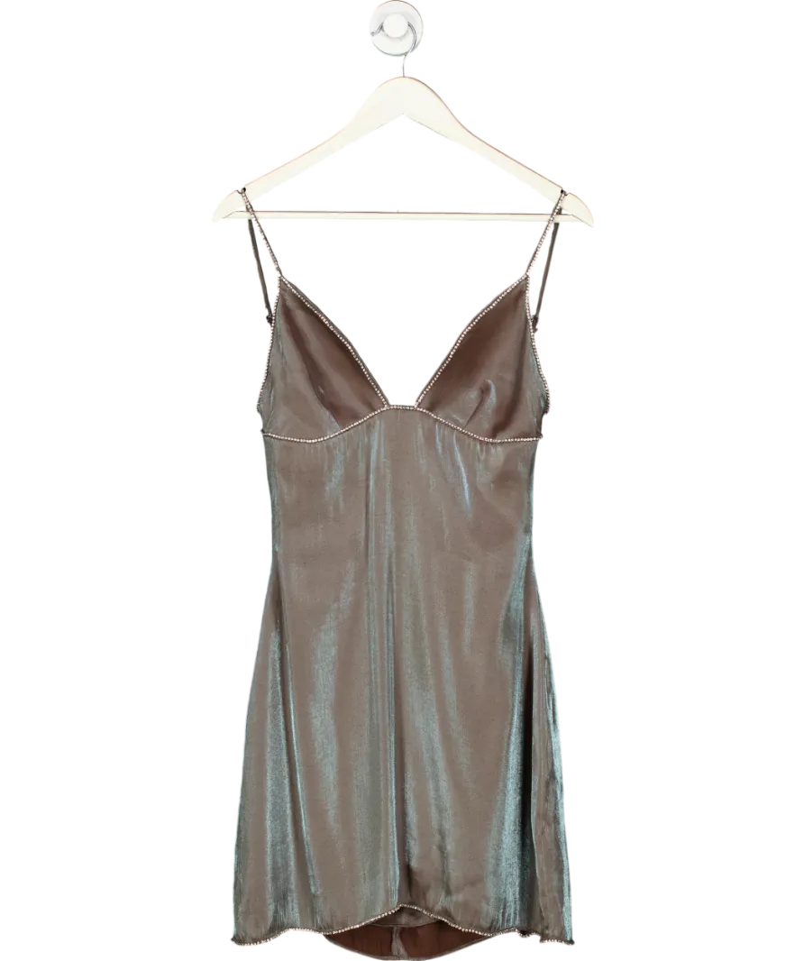 House of CB Grey Dimante Trim Strappy Dress UK S