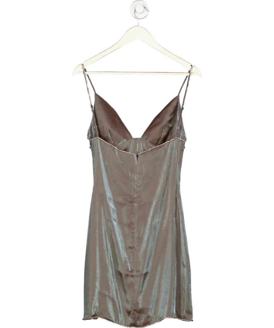 House of CB Grey Dimante Trim Strappy Dress UK S