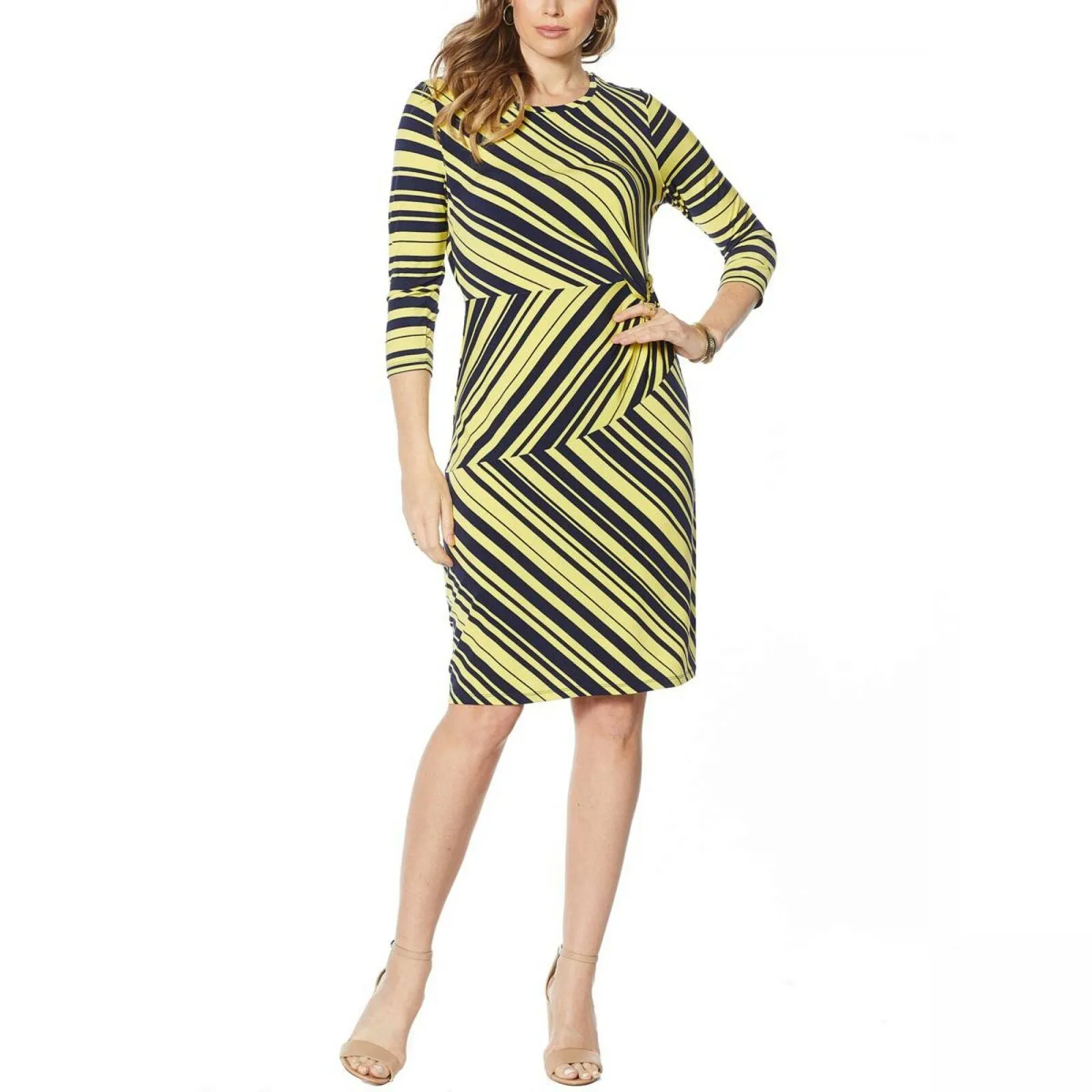 IMAN Women's Global Chic Luxury Resort Striped Jersey Sheath Dress