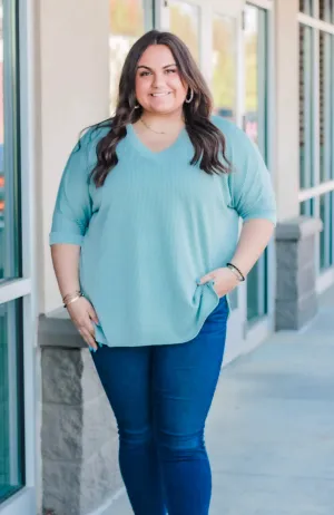 In Style Ribbed Top in Dusty Mint