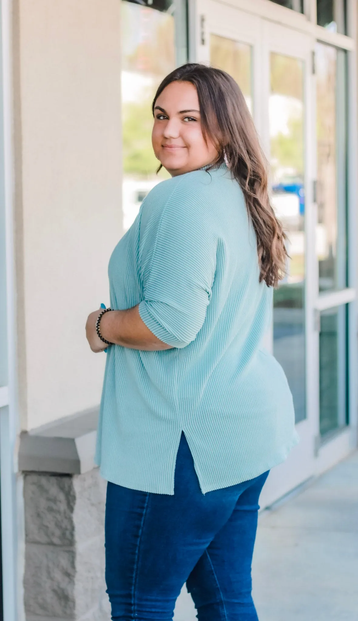 In Style Ribbed Top in Dusty Mint