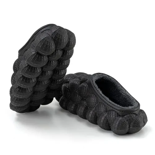 Jaeynow Massage Bubble Slides Women,Funny Lychee Spa Slippers for Men Indoor and Outdoor Non-Slip Bath Shower Shoes Bedroom House Gym Basketball Slides Sandals(Fuzzy Black 37/38)