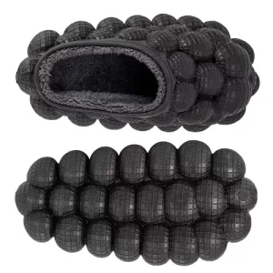 Jaeynow Massage Bubble Slides Women,Funny Lychee Spa Slippers for Men Indoor and Outdoor Non-Slip Bath Shower Shoes Bedroom House Gym Basketball Slides Sandals(Fuzzy Black 37/38)