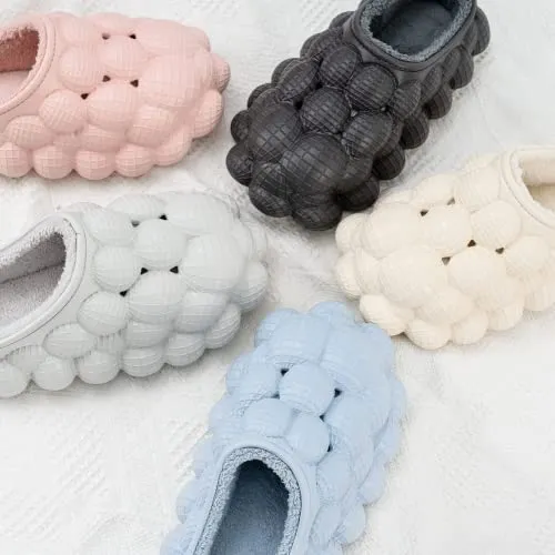 Jaeynow Massage Bubble Slides Women,Funny Lychee Spa Slippers for Men Indoor and Outdoor Non-Slip Bath Shower Shoes Bedroom House Gym Basketball Slides Sandals(Fuzzy Black 37/38)