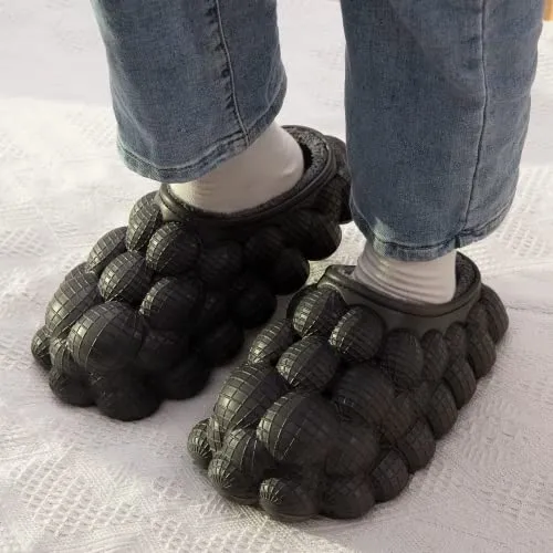 Jaeynow Massage Bubble Slides Women,Funny Lychee Spa Slippers for Men Indoor and Outdoor Non-Slip Bath Shower Shoes Bedroom House Gym Basketball Slides Sandals(Fuzzy Black 37/38)