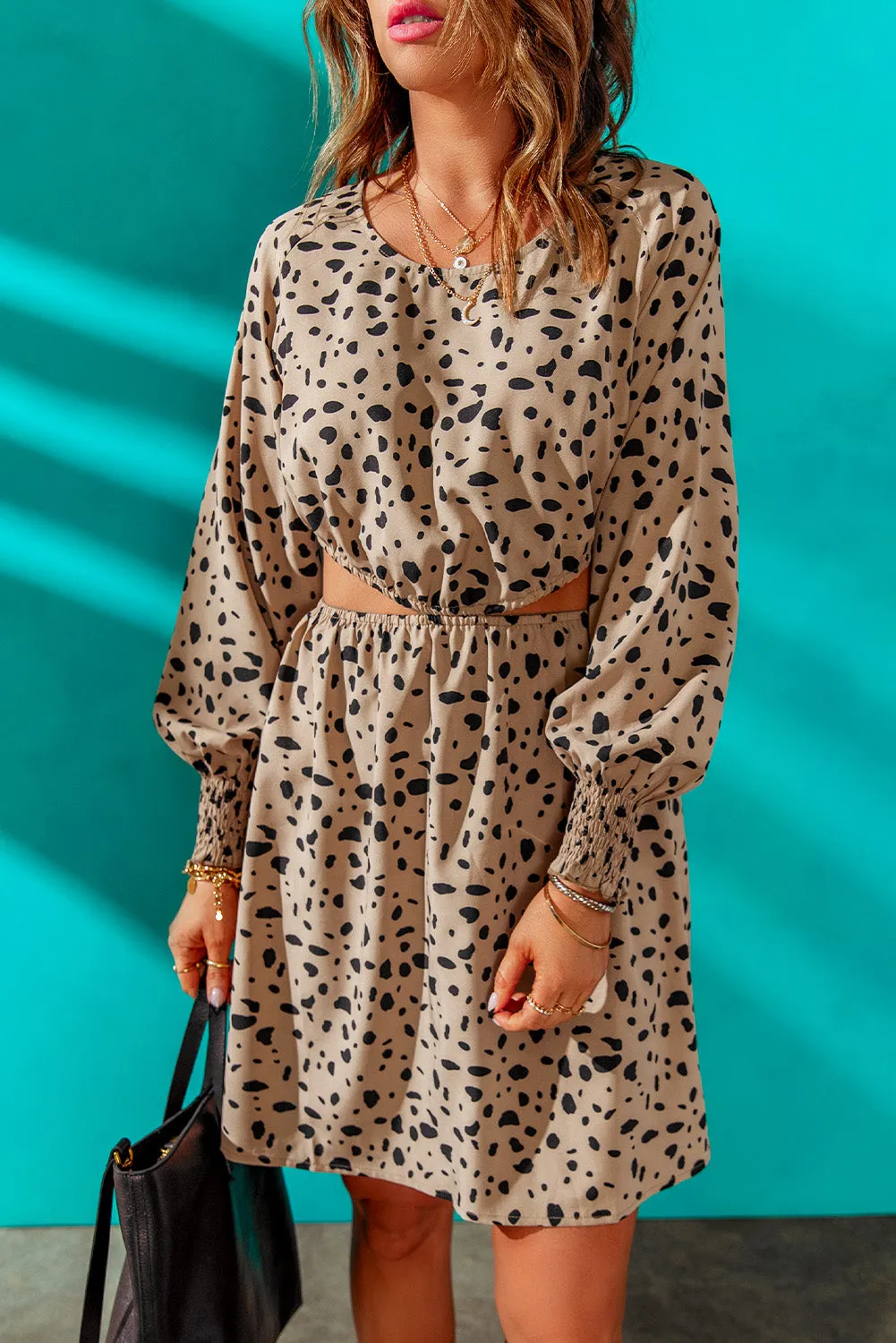 Leopard Print Cut-out Puff Sleeve Mini Dress